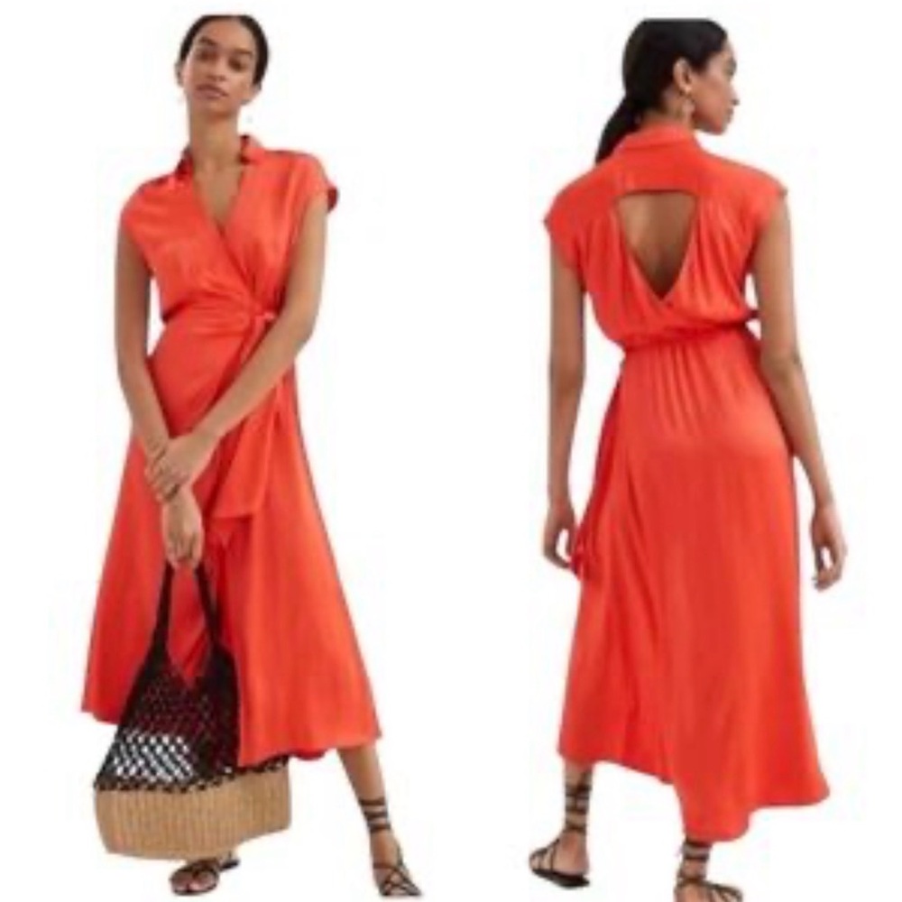 Anthropologie Maeve Open-back Wrap Midi Dress - Genuine Red Orange Sz XS